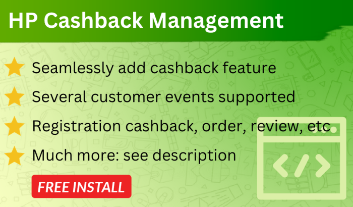 Cashbacks Management OpenCart