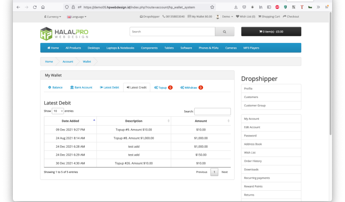 Smart E-Wallet System Opencart