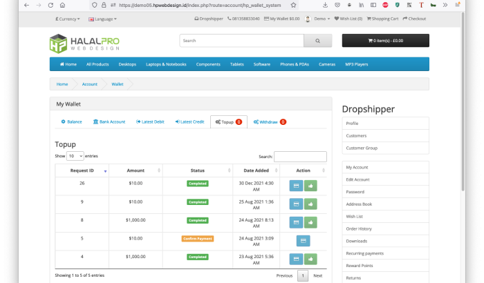 Smart E-Wallet System Opencart