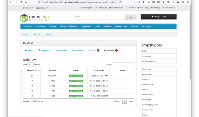 Smart E-Wallet System Opencart