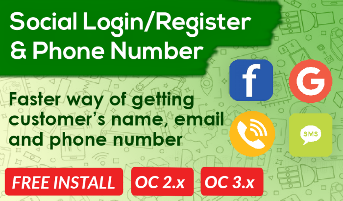 Social Media Login Register (Facebook, Google, Email, SMS OTP) OpenCart