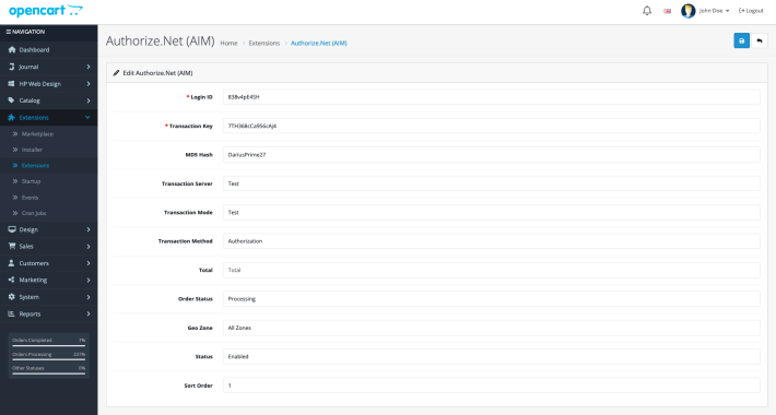 Authorize.Net (AIM) for OpenCart 4