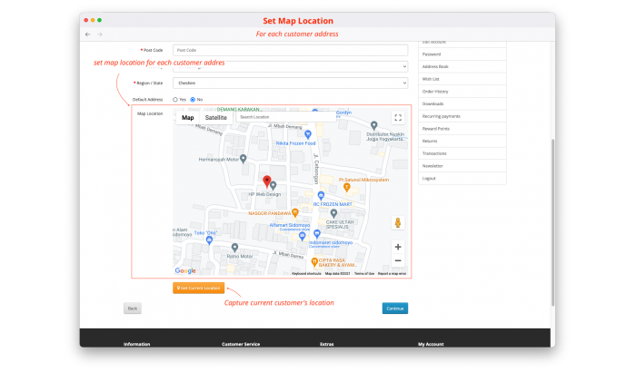 Customer Google Map Location for OpenCart