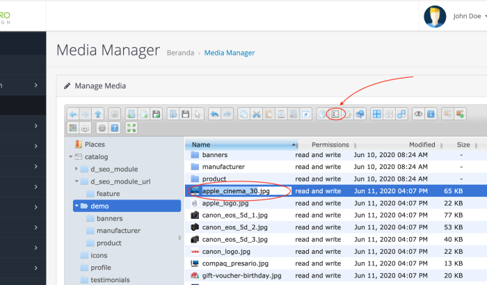 File Media Manager OpenCart