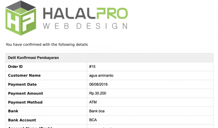 Payment Confirmation for Bank Transfer OpenCart