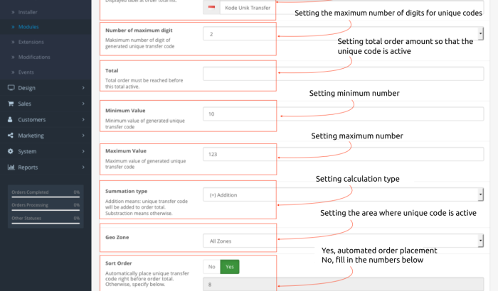 Unique Transfer Code Extension Opencart