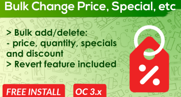 Bulk Change Price, Quantity. Specials and Discounts Opencart Bulk Change Price, Quantity. Specials and Discounts Opencart