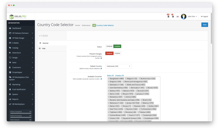 HP Country Code Prefix Selector OpenCart