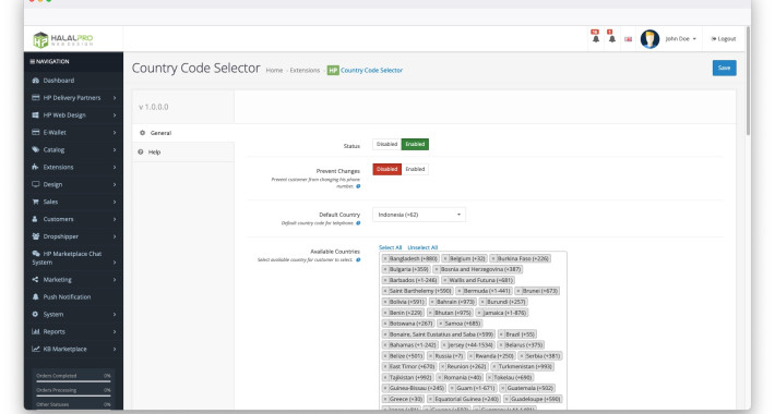HP Country Code WIth Country Flag Selector OpenCart