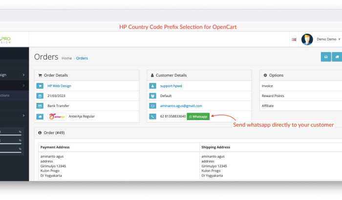 HP Country Code WIth Country Flag Selector OpenCart