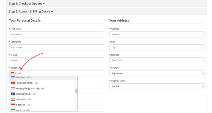 HP Country Code WIth Country Flag Selector OpenCart