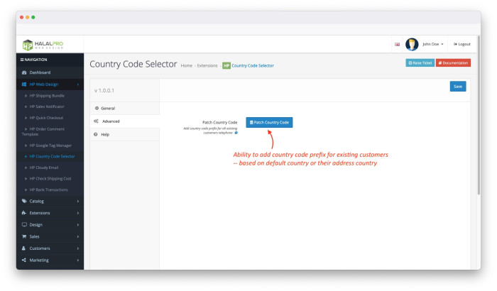 HP Country Code Prefix Selector OpenCart