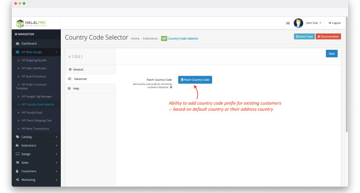 HP Country Code WIth Country Flag Selector OpenCart