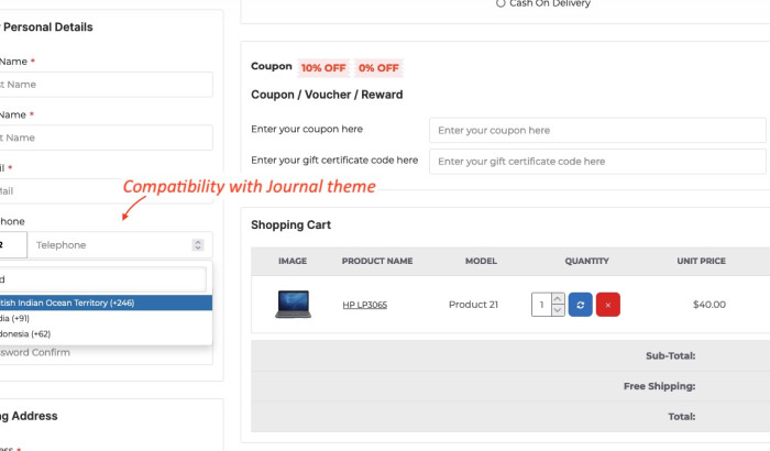 HP Country Code WIth Country Flag Selector OpenCart