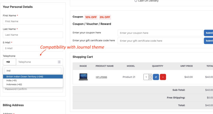 HP Country Code WIth Country Flag Selector OpenCart