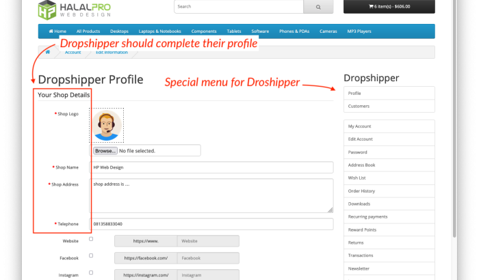 Dropshipper Registration and Management OpenCart