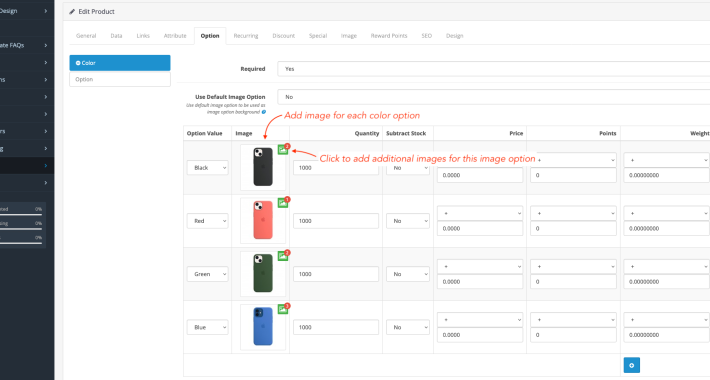 Product Image Color Option & Gallery OpenCart Product Image Color Option & Gallery OpenCart