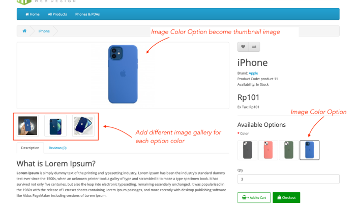 Product Image Color Option & Gallery OpenCart