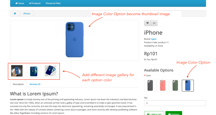 Product Image Color Option & Gallery OpenCart Product Image Color Option & Gallery OpenCart