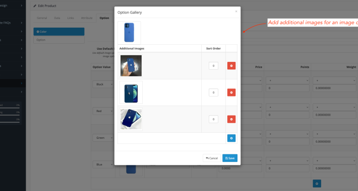 Product Image Color Option & Gallery OpenCart Product Image Color Option & Gallery OpenCart