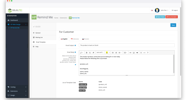 Remind/Notify when product available OpenCart