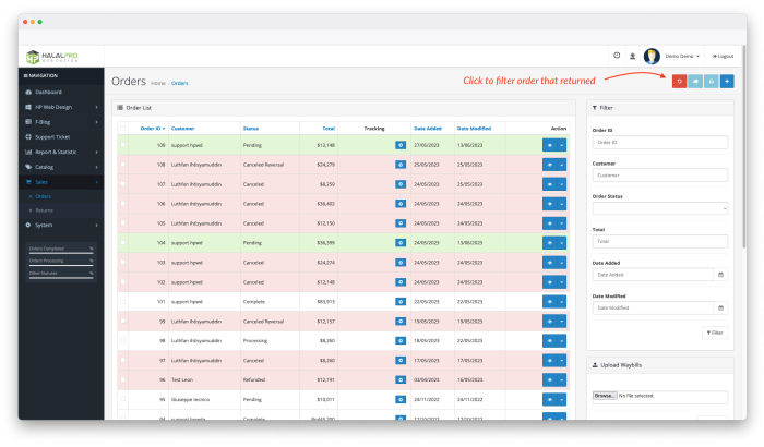 HP Stock Return Management OpenCart