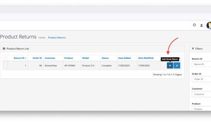 HP Stock Return Management OpenCart